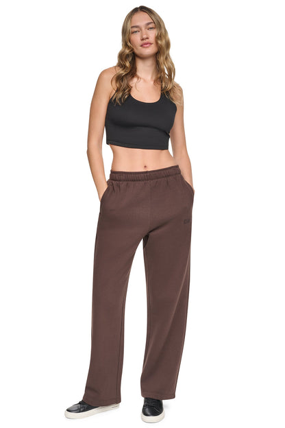 DKNY HIGH RISE FLOCKED LOGO RELAXED PANT