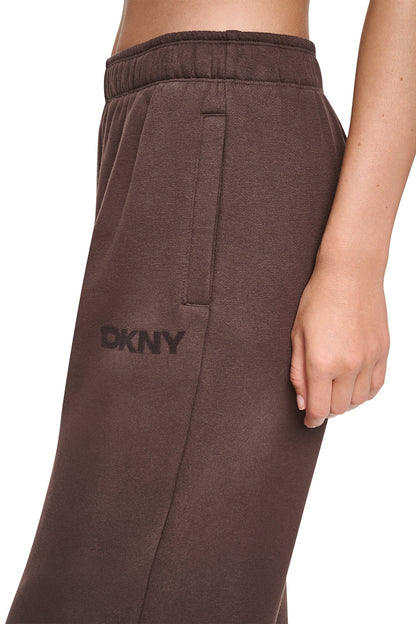 DKNY HIGH RISE FLOCKED LOGO RELAXED PANT