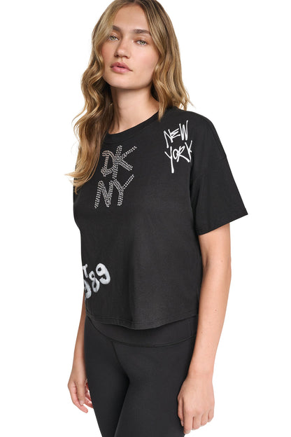 DKNY GRAFFITI RHINESTONE LOGO TEE