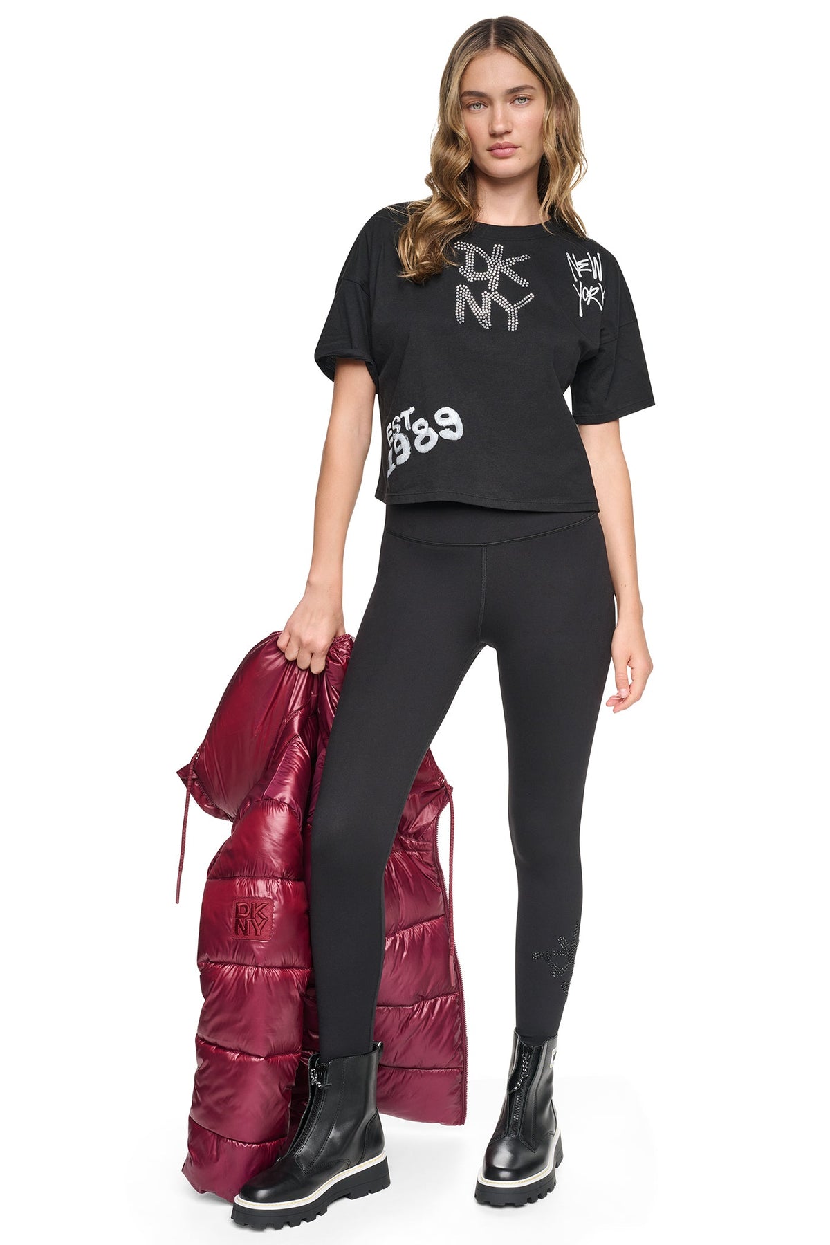 DKNY GRAFFITI RHINESTONE LOGO TEE