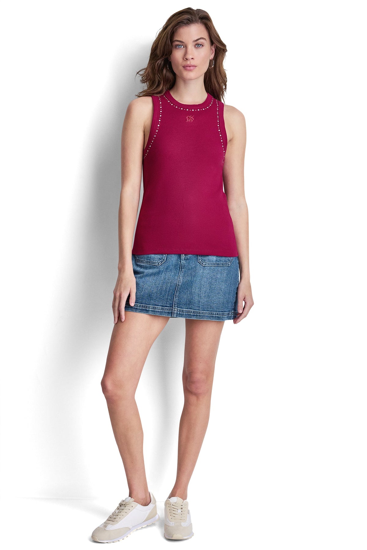 DKNY RHINESTONES AND DOME STUDS RIB TANK