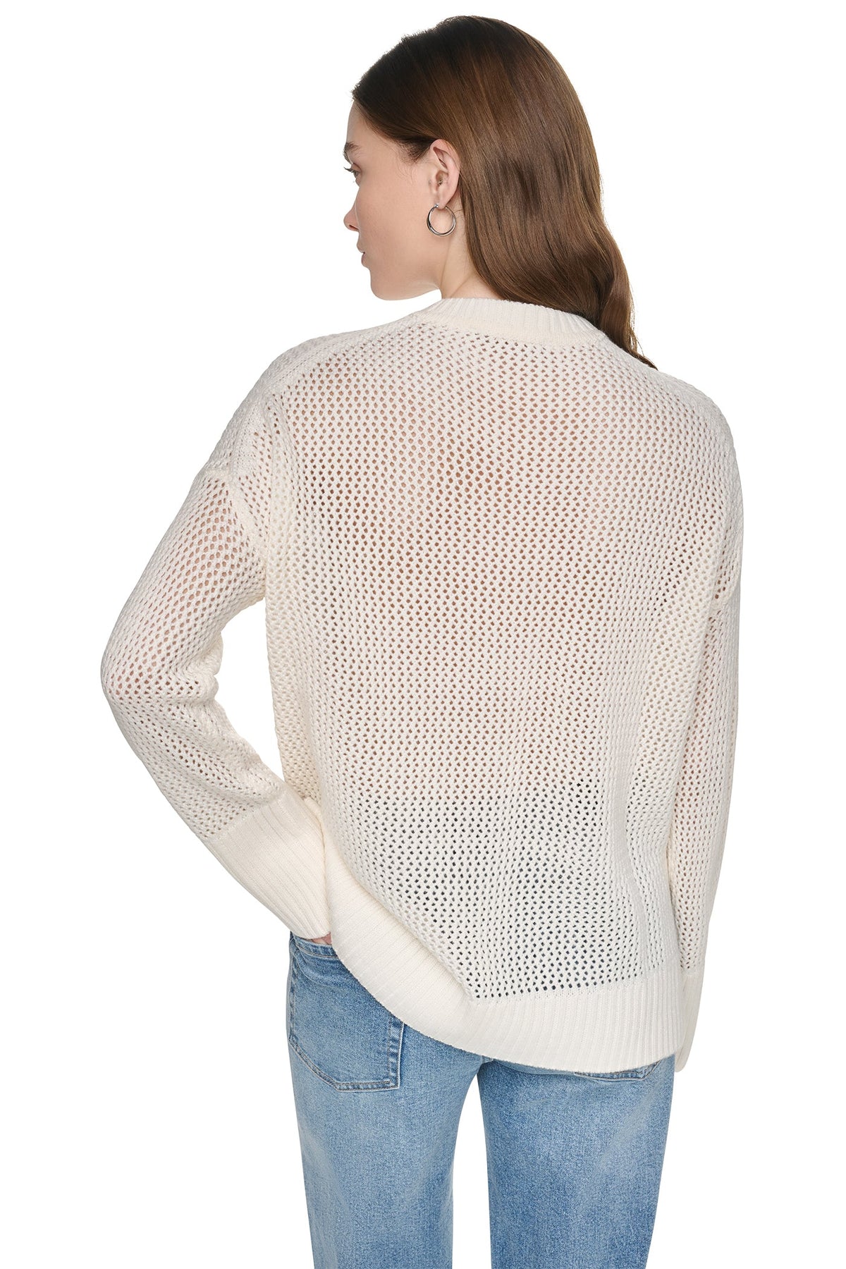 DKNY OPEN STITCH VARSITY LOGO SWEATER