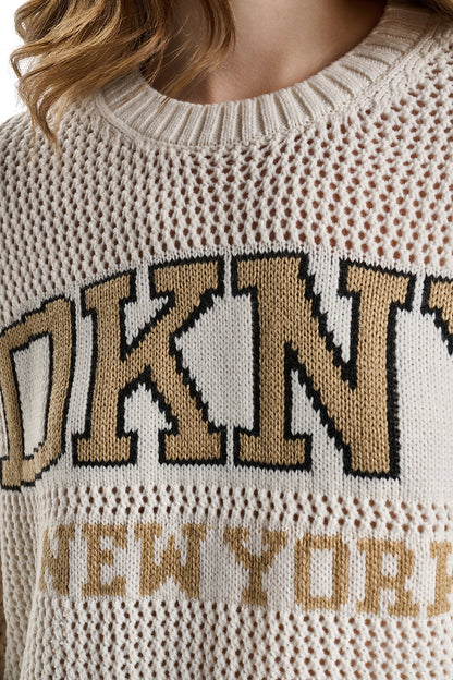 DKNY OPEN STITCH VARSITY LOGO SWEATER