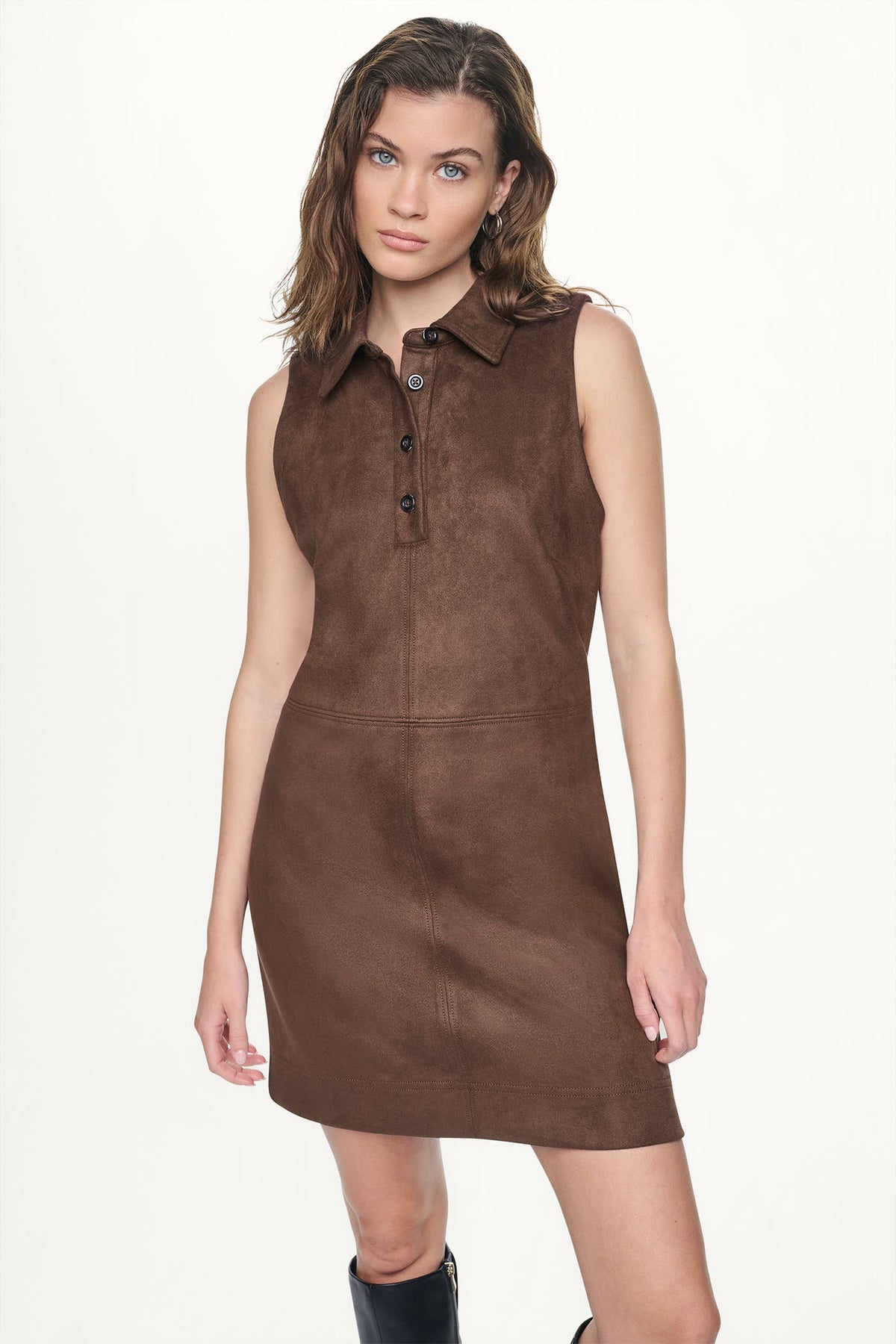 DKNY COLLARED FAUX SUEDE DRESS