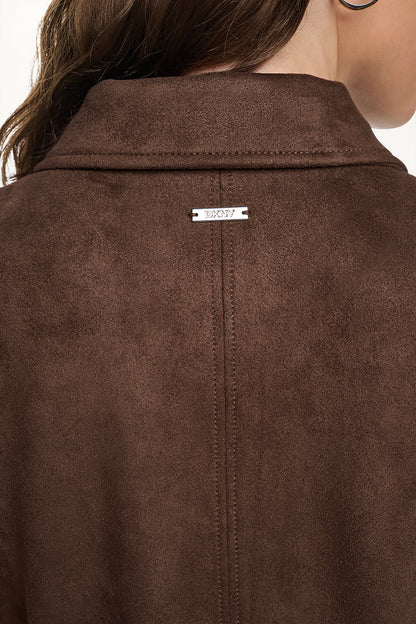 DKNY COLLARED FAUX SUEDE DRESS