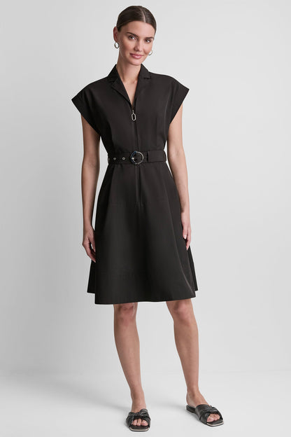 DKNY CAP SLEEVE ZIP-FRONT SHIRT DRESS