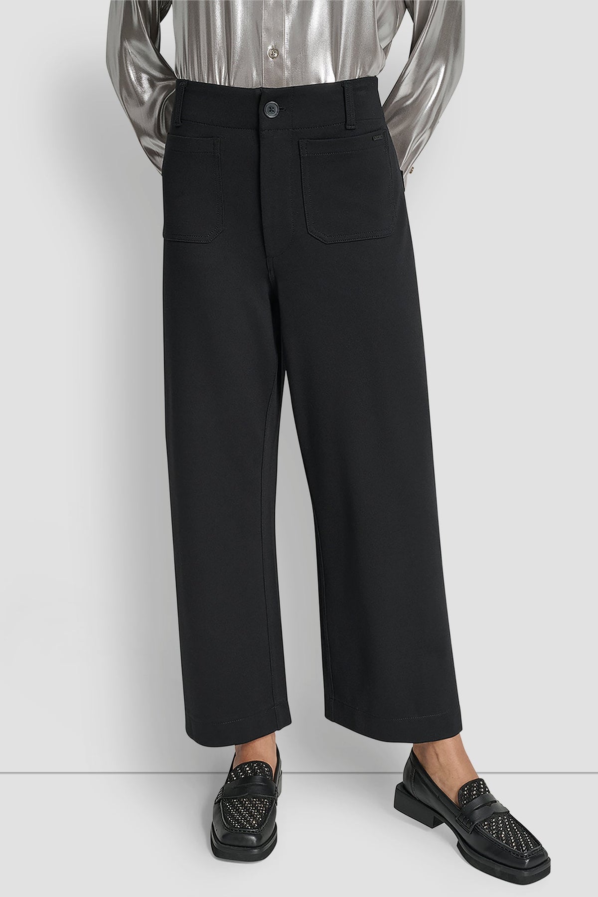 DKNY CROPPED HIGH-RISE WIDE-LEG PANT