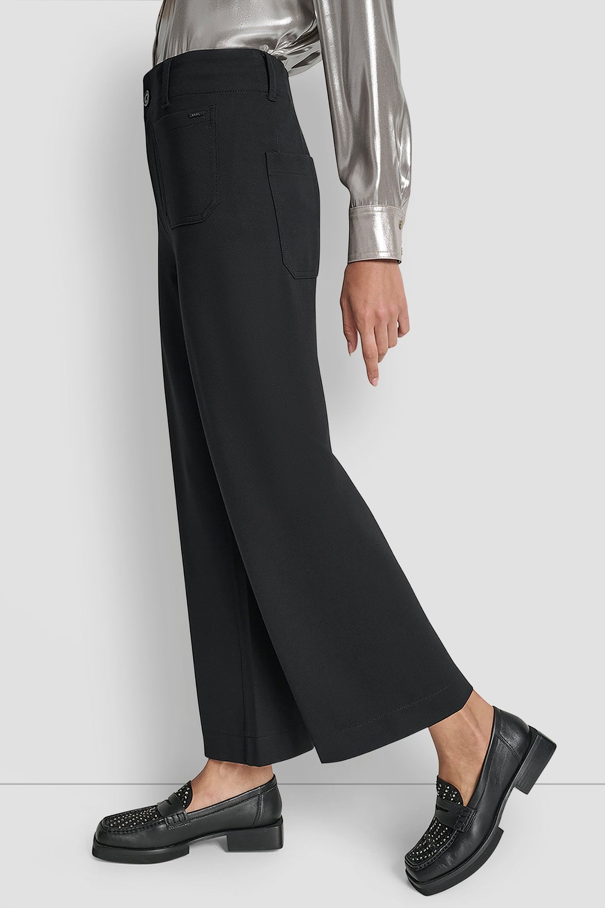 DKNY CROPPED HIGH-RISE WIDE-LEG PANT