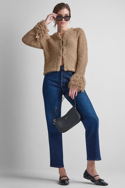 DKNY LONG SLEEVE FRINGE CARDIGAN