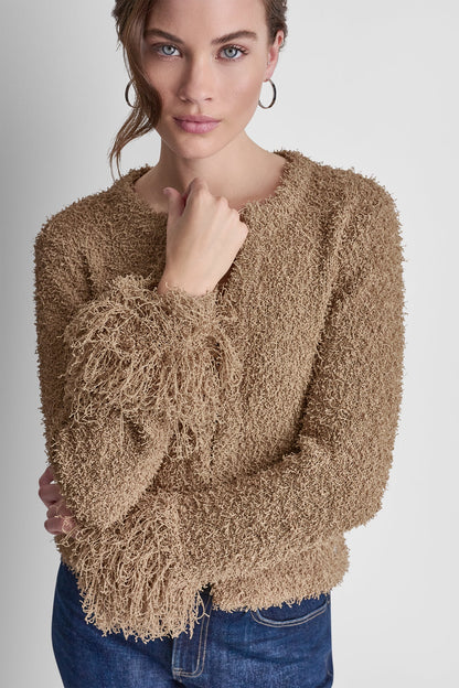 DKNY LONG SLEEVE FRINGE CARDIGAN