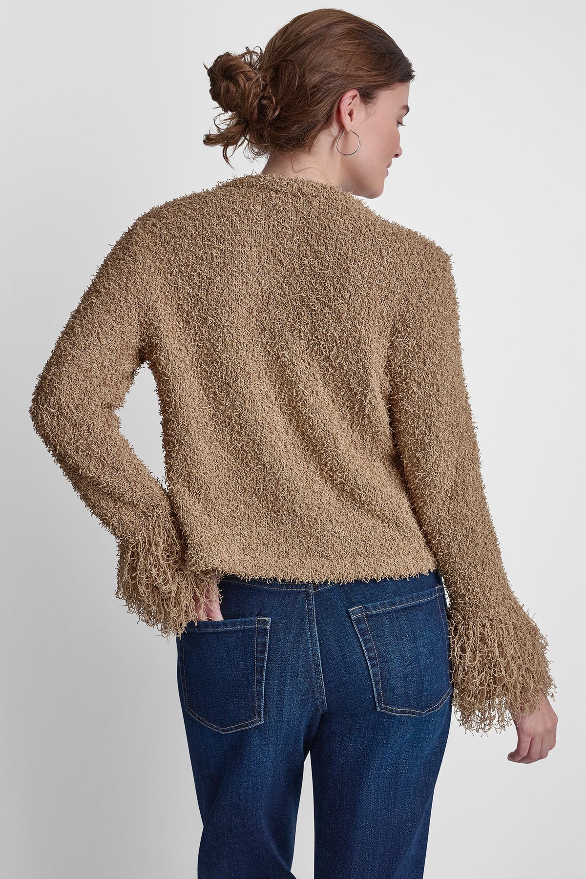 DKNY LONG SLEEVE FRINGE CARDIGAN