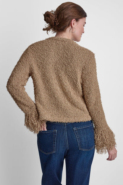 DKNY LONG SLEEVE FRINGE CARDIGAN