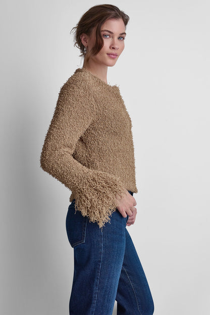 DKNY LONG SLEEVE FRINGE CARDIGAN