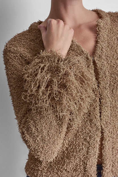 DKNY LONG SLEEVE FRINGE CARDIGAN