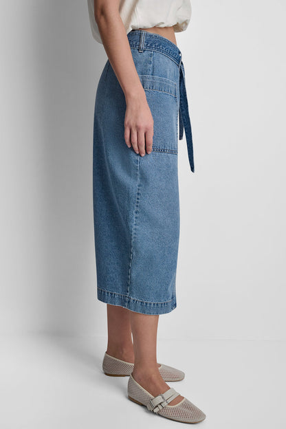 DKNY HIGH-RISE DENIM WRAP SKIRT