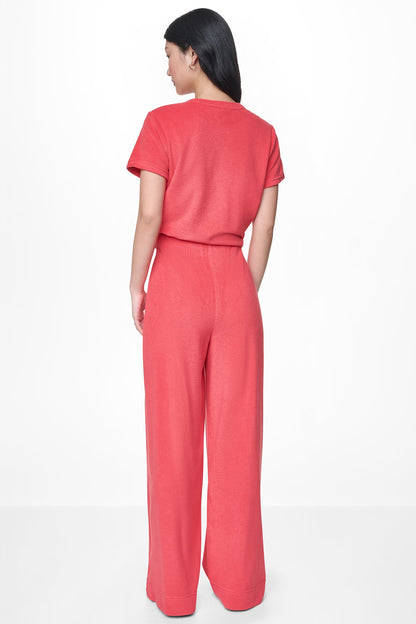 DKNY TOWELLING TERRY HIGH RISE WIDE LEG PANT