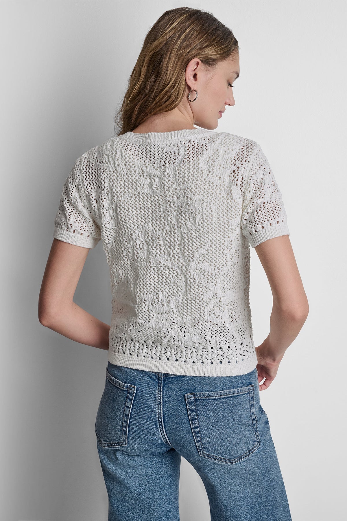 DKNY LACE STITCH BUTTON FRONT CARDIGAN