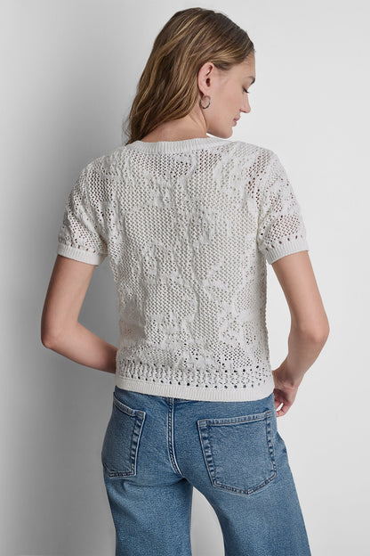 DKNY LACE STITCH BUTTON FRONT CARDIGAN