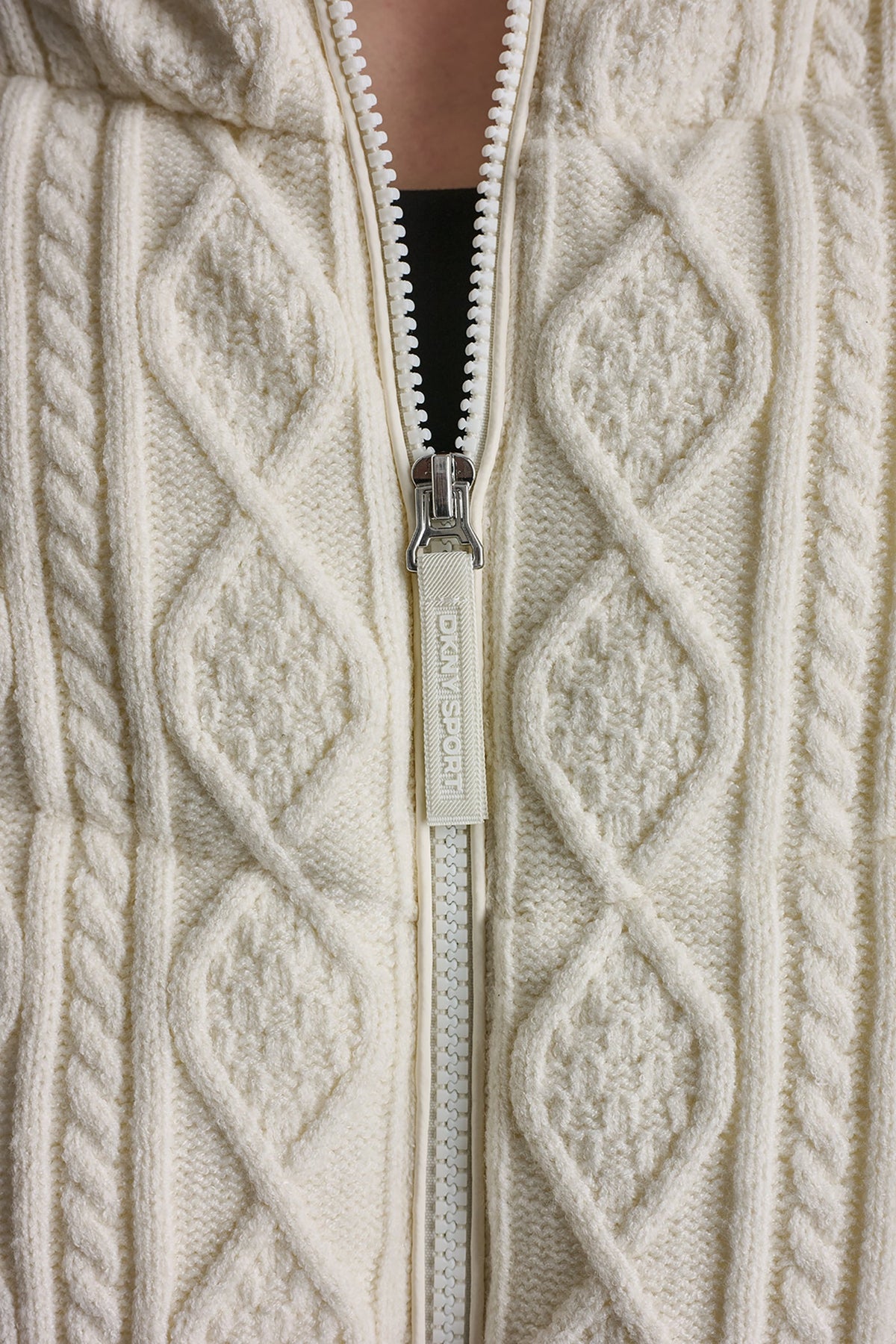 DKNY CABLE KNIT MOCK NECK PUFFER JACKET