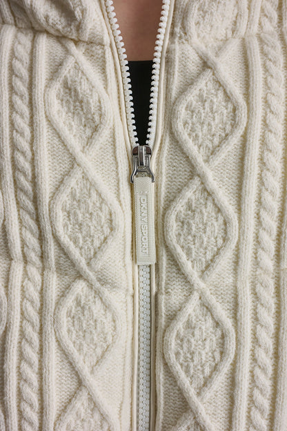 DKNY CABLE KNIT MOCK NECK PUFFER JACKET