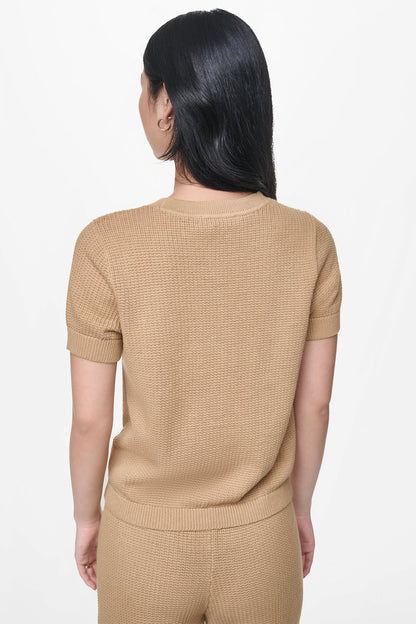 DKNY SHORT SLEEVE TUCK STITCH SWEATER