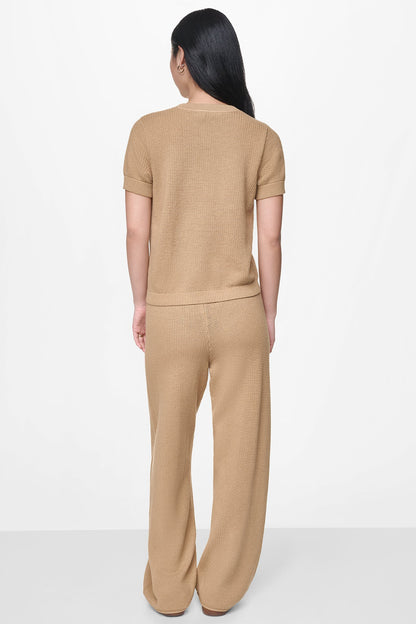 DKNY SHORT SLEEVE TUCK STITCH SWEATER