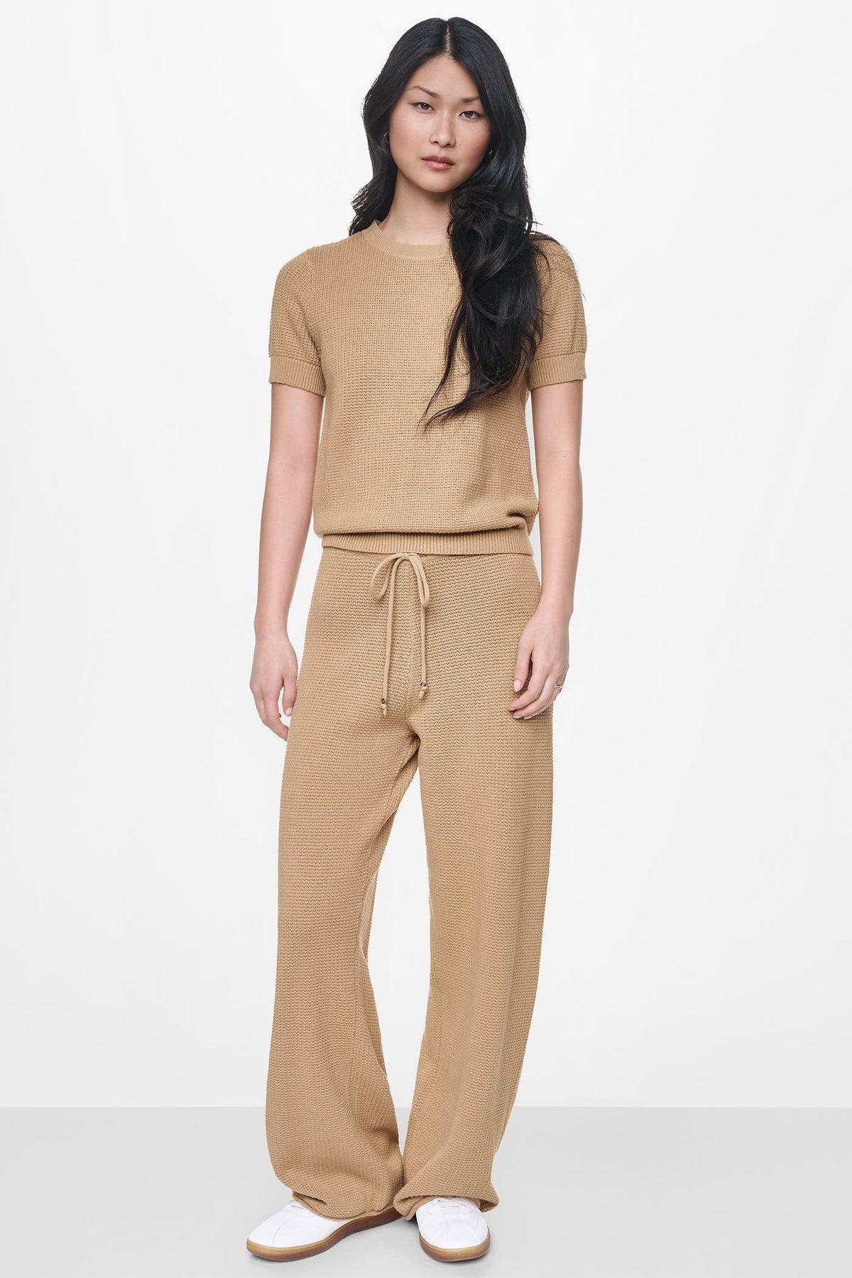 DKNY SHORT SLEEVE TUCK STITCH SWEATER