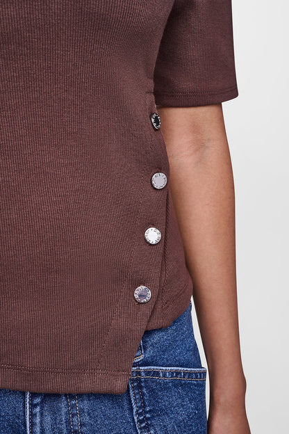 DKNY SHORT SLEEVE ASYMMETRIC TOP