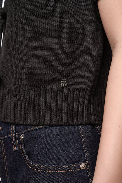 DKNY SHORT SLEEVE TIE FRONT POLO SWEATER