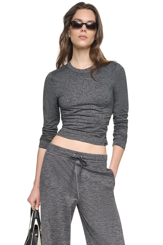 DKNY LONG SLEEVE SPACEDYE RUCHED TOP