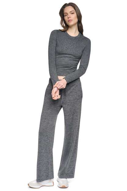 DKNY LONG SLEEVE SPACEDYE RUCHED TOP