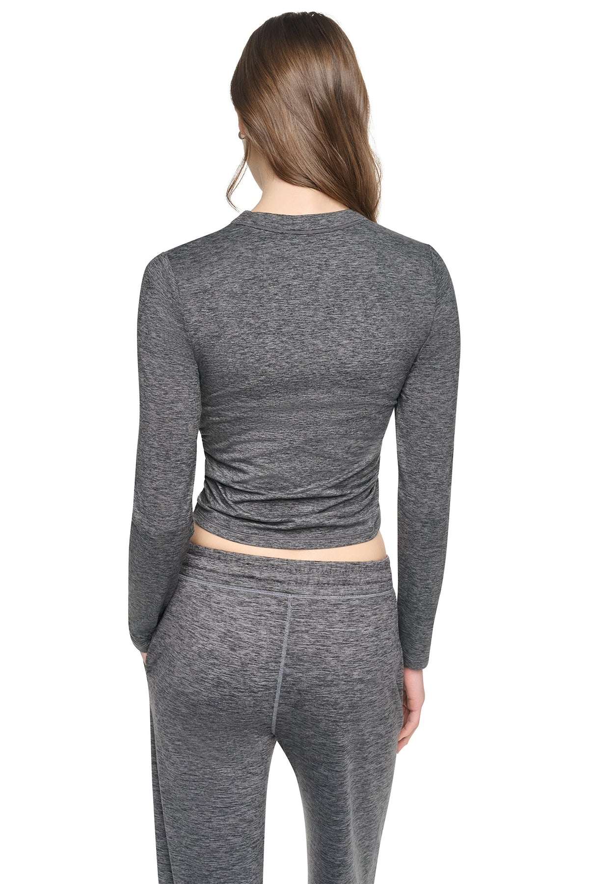 DKNY LONG SLEEVE SPACEDYE RUCHED TOP