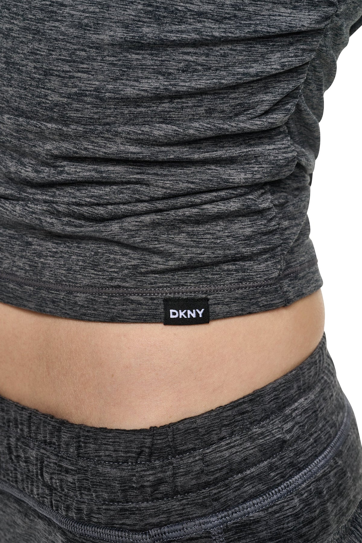 DKNY LONG SLEEVE SPACEDYE RUCHED TOP