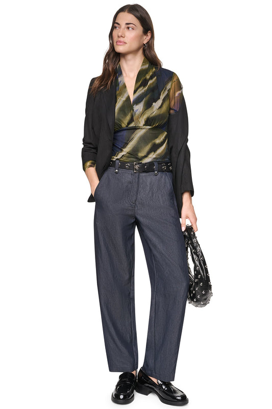 DKNY MID-RISE WASHED INDIGO WIDE LEG PANT