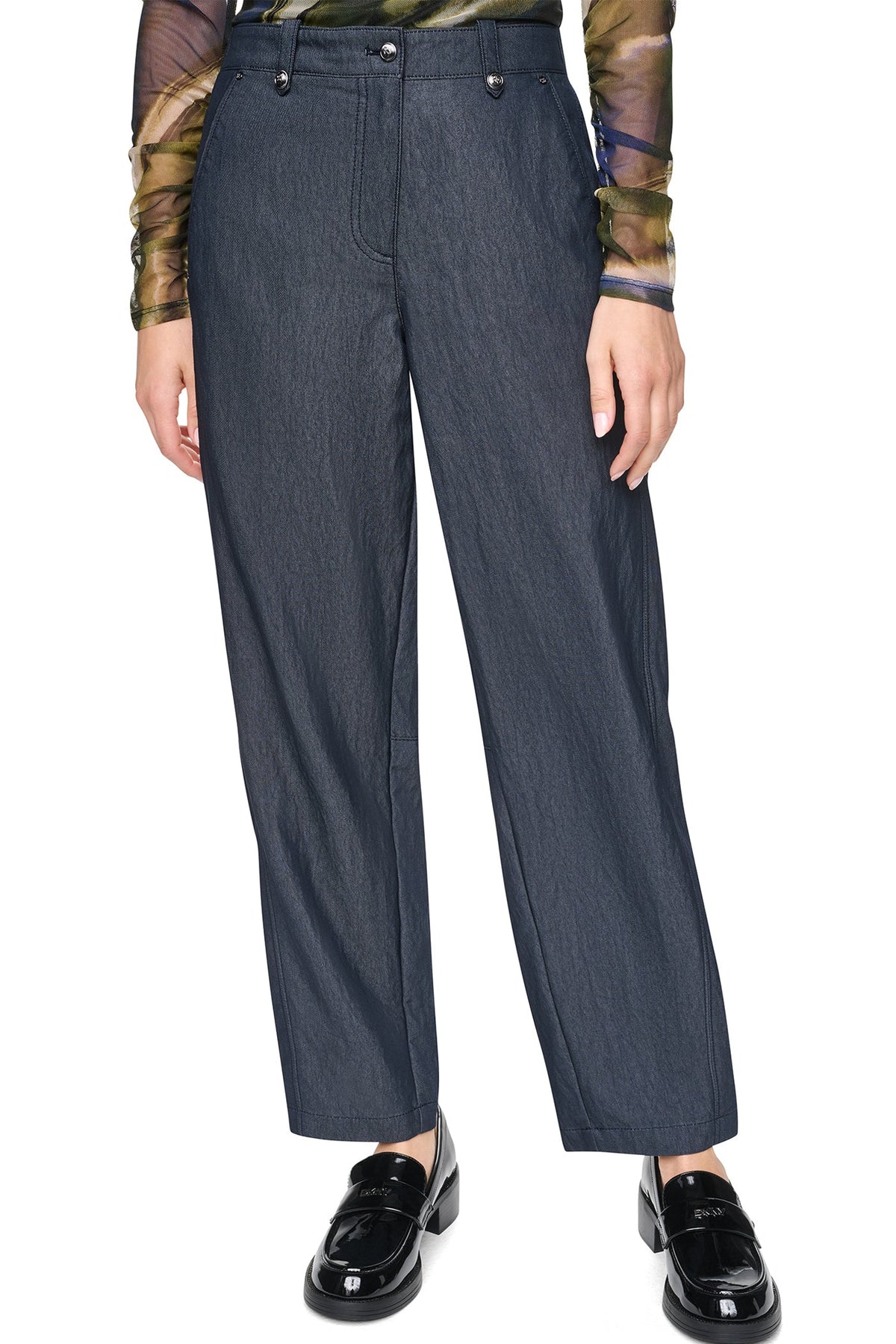 DKNY MID-RISE WASHED INDIGO WIDE LEG PANT