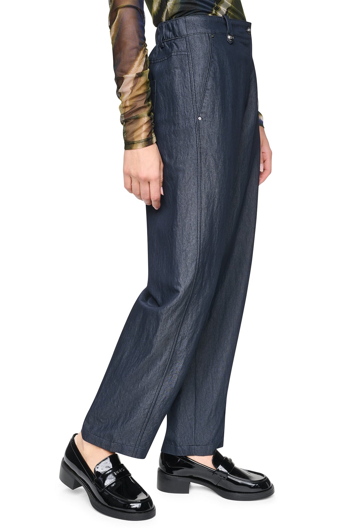 DKNY MID-RISE WASHED INDIGO WIDE LEG PANT