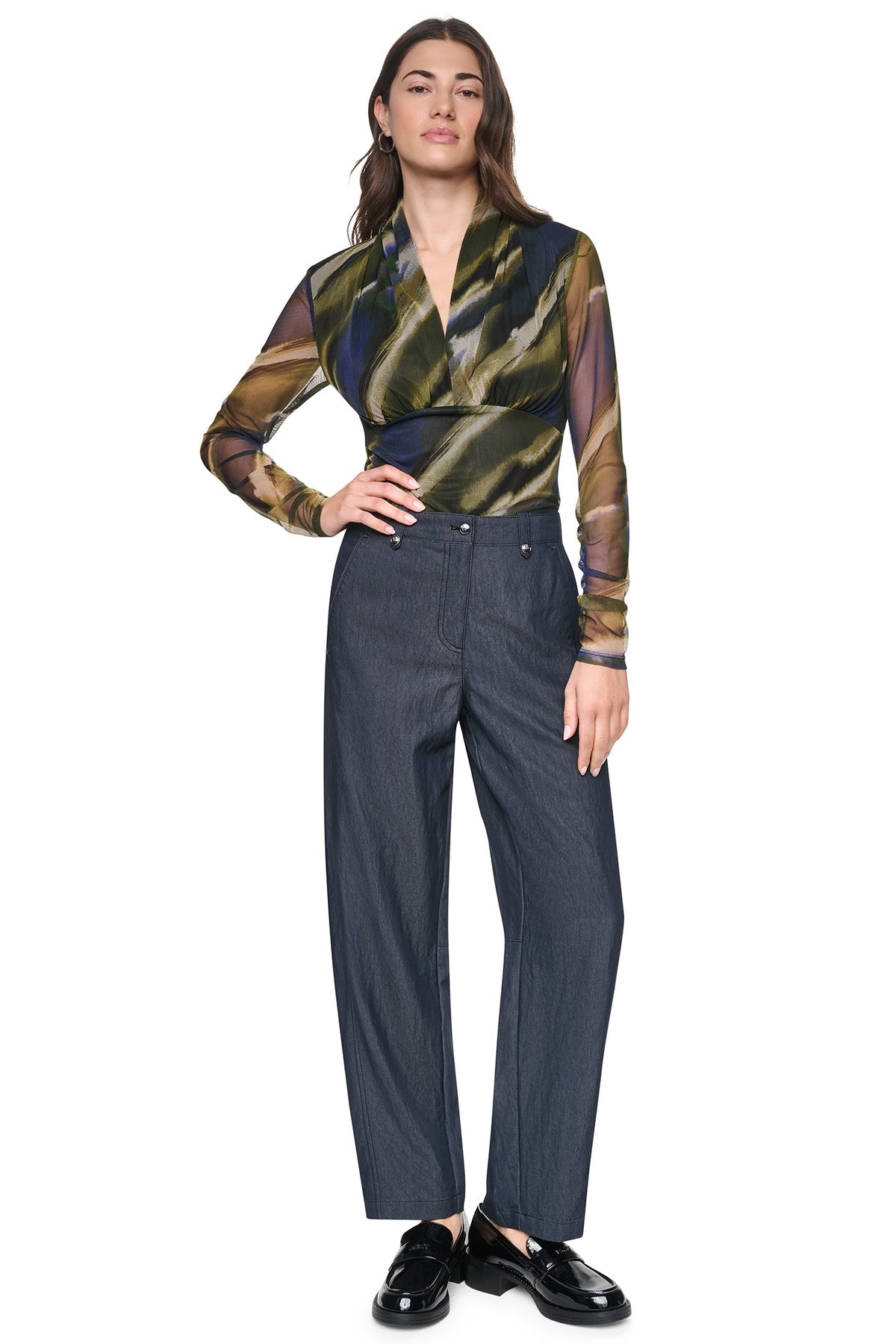 DKNY MID-RISE WASHED INDIGO WIDE LEG PANT
