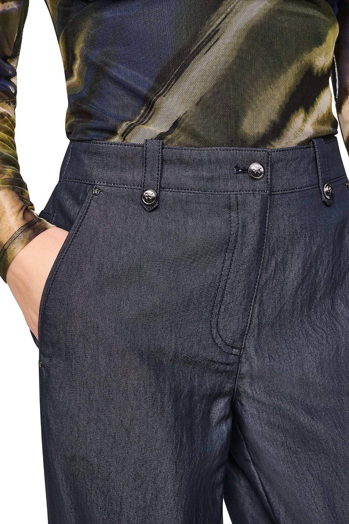 DKNY MID-RISE WASHED INDIGO WIDE LEG PANT