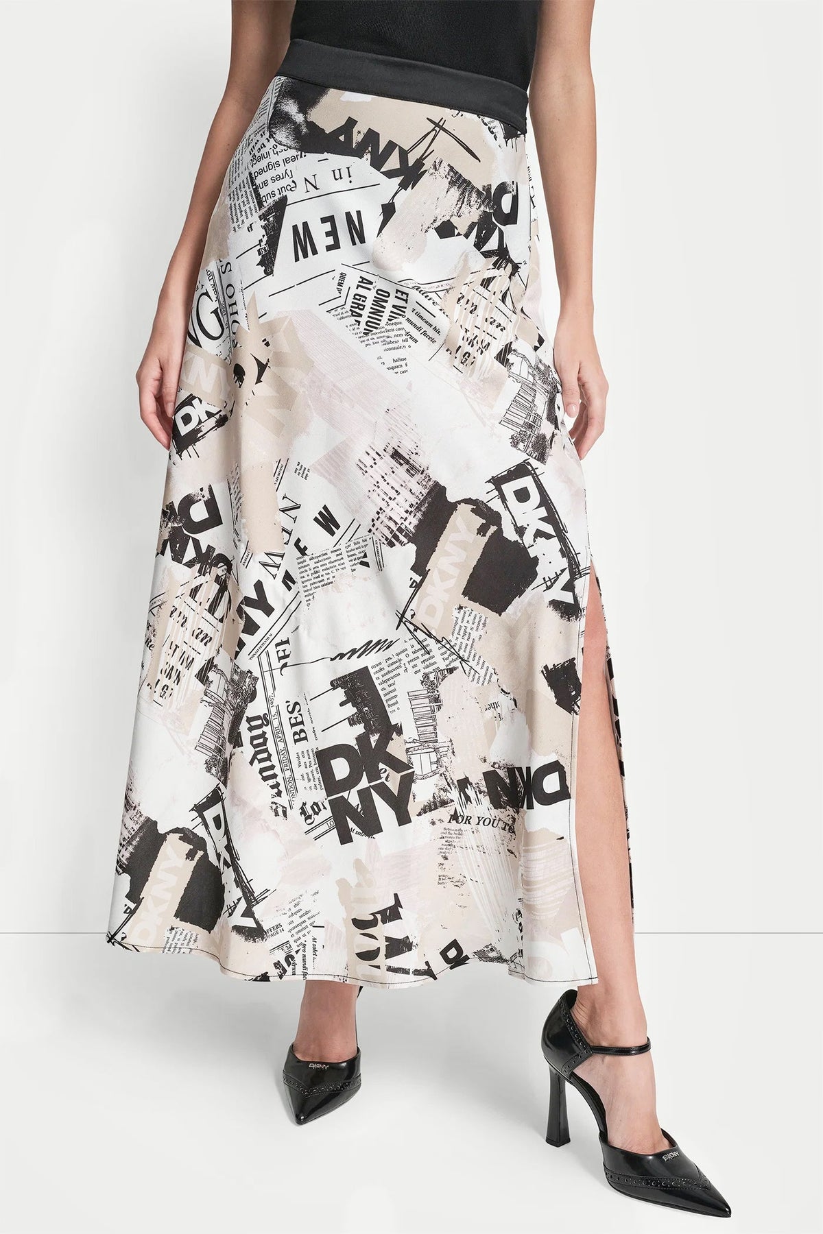 DKNY NEWSPAPER PRINT MIDI SKIRT