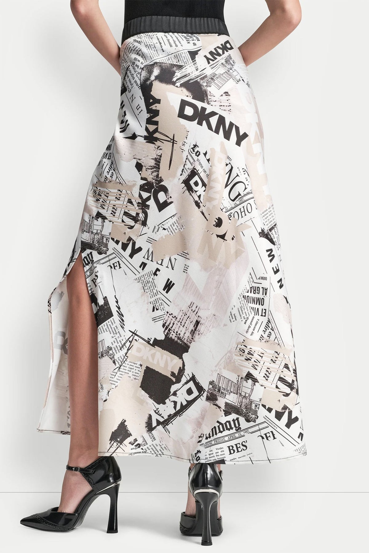 DKNY NEWSPAPER PRINT MIDI SKIRT