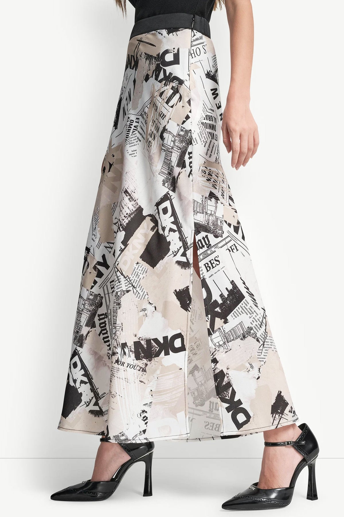 DKNY NEWSPAPER PRINT MIDI SKIRT
