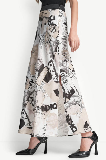 DKNY NEWSPAPER PRINT MIDI SKIRT