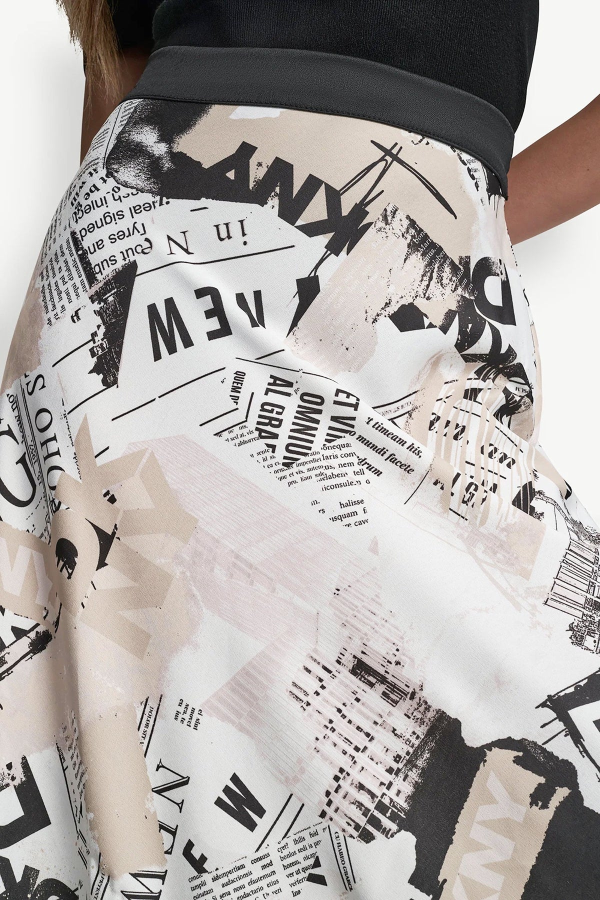 DKNY NEWSPAPER PRINT MIDI SKIRT
