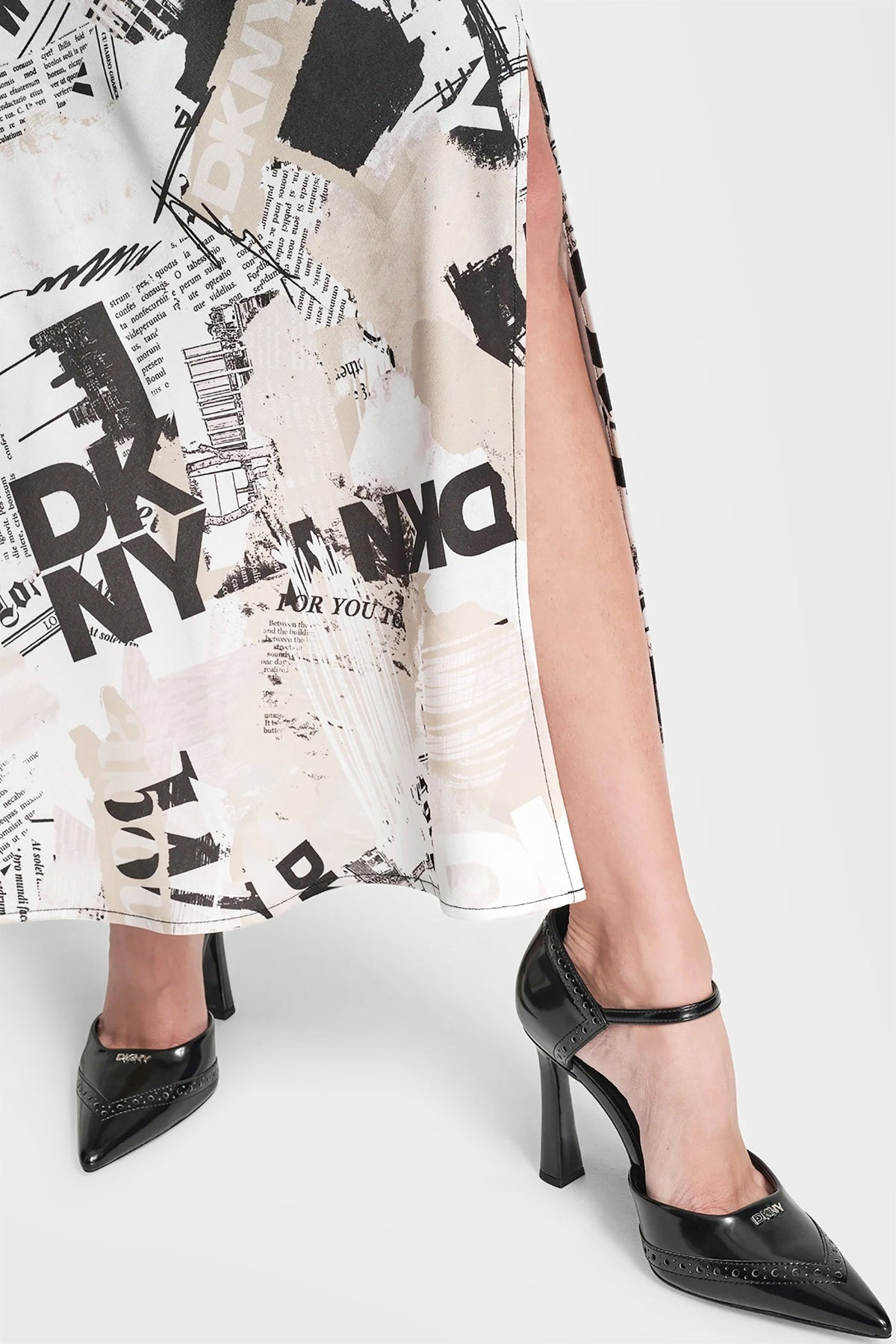 DKNY NEWSPAPER PRINT MIDI SKIRT