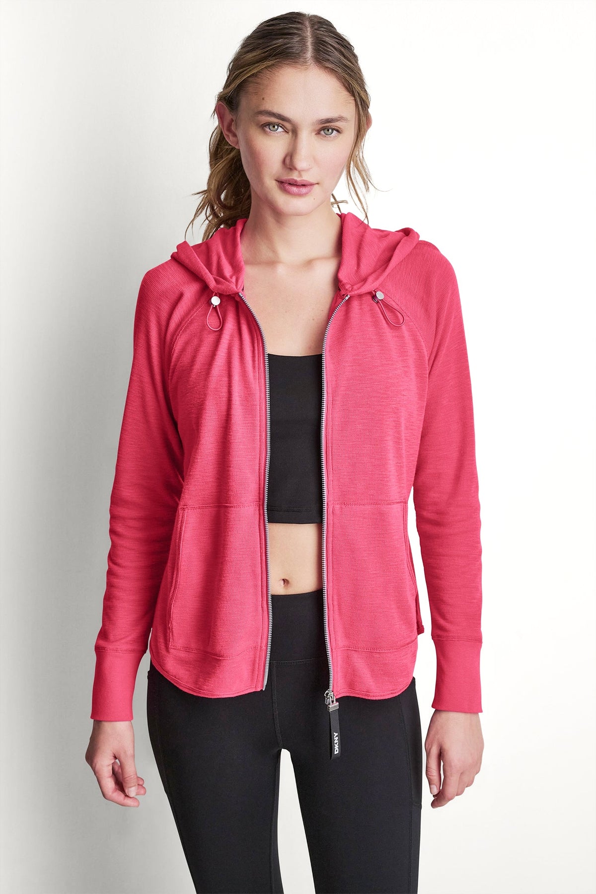 DKNY COTTON-BLEND SLUB WAFFLE-KNIT HOODIE