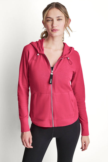 DKNY COTTON-BLEND SLUB WAFFLE-KNIT HOODIE