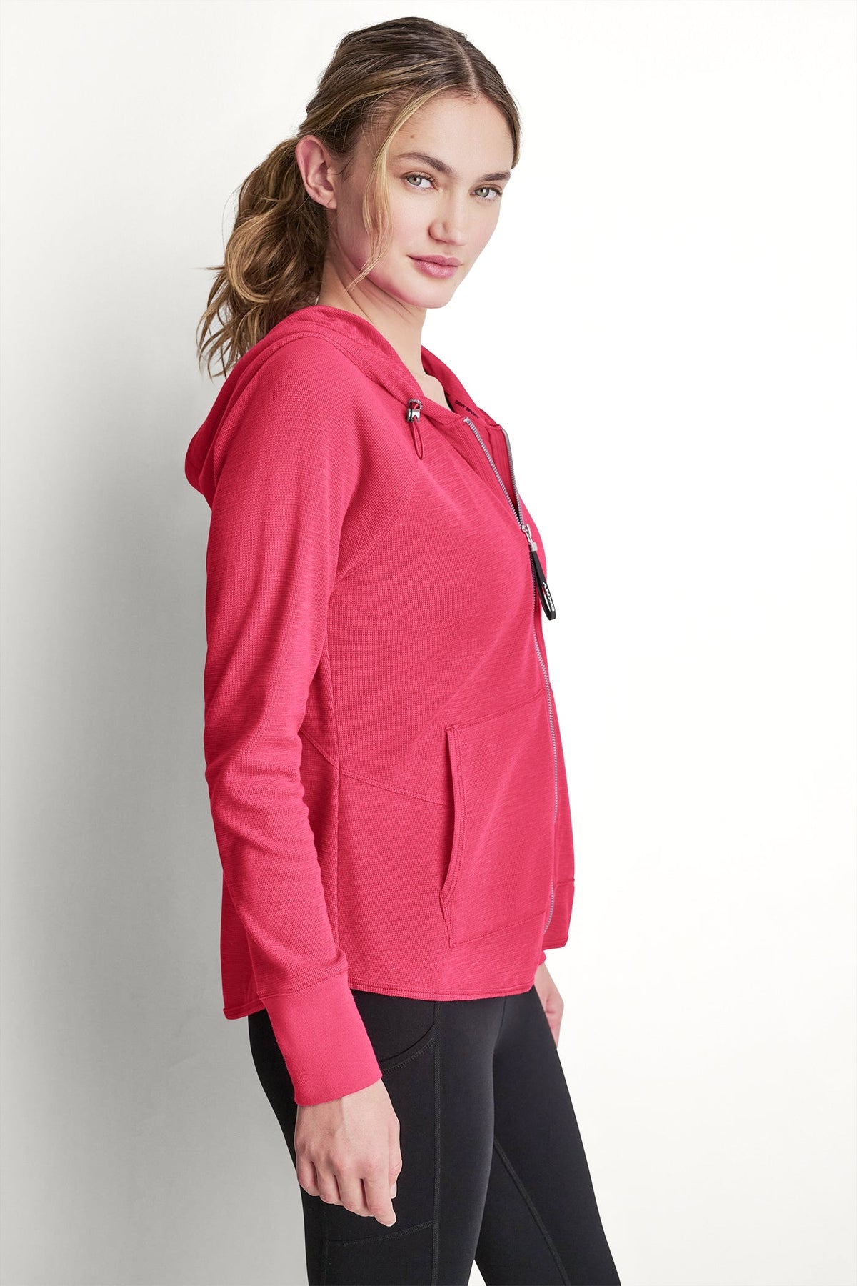 DKNY COTTON-BLEND SLUB WAFFLE-KNIT HOODIE