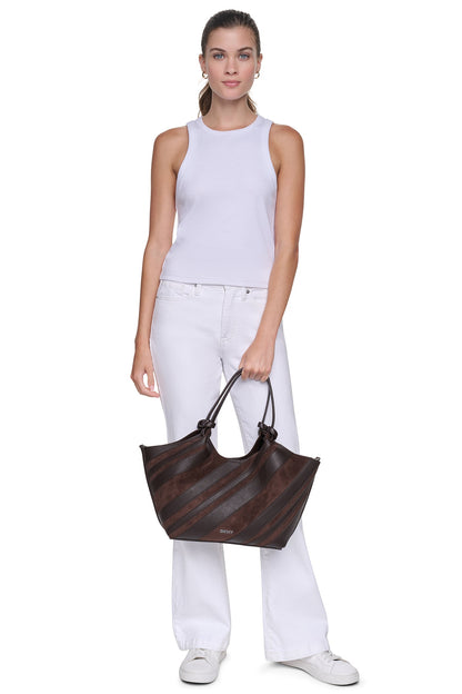 DKNY PAULA MEDIUM STRIPED COMMUTER TOTE