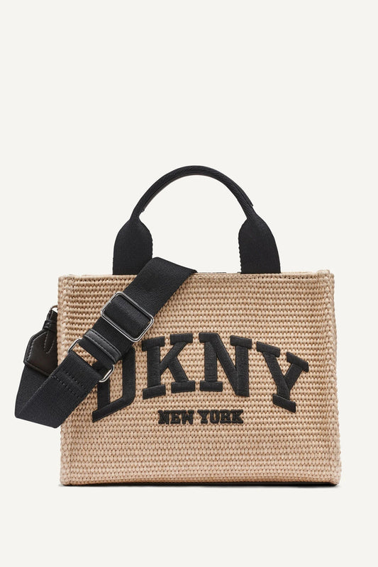 DKNY HADLEE SMALL STRAW LOGO TOTE