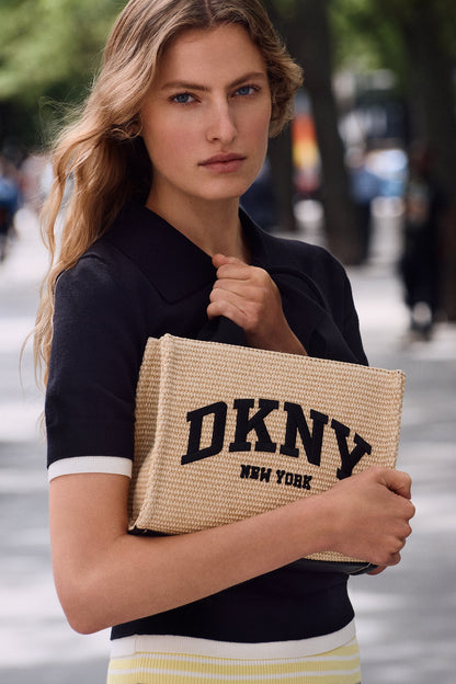 DKNY HADLEE SMALL STRAW LOGO TOTE
